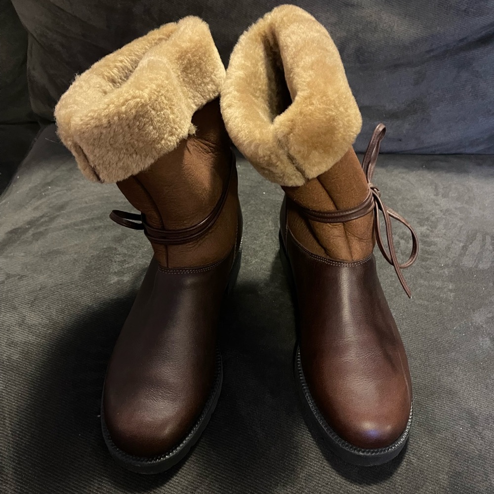 Santana Brown Leather sheepskin lined boots